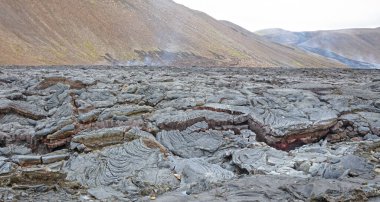 Fagradalsfall, İzlanda 'daki yanardağ patlamasının yeni lavafield' ine yakın çekim