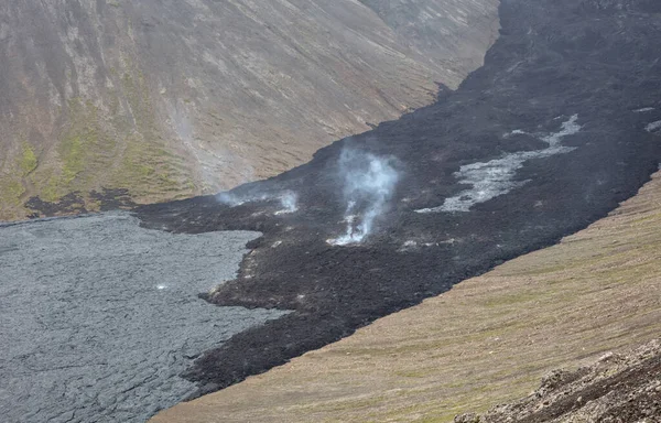 Κλείσιμο Του Νέου Λιβαδιού Της Έκρηξης Του Ηφαιστείου Στο Fagradalsfjall — Φωτογραφία Αρχείου