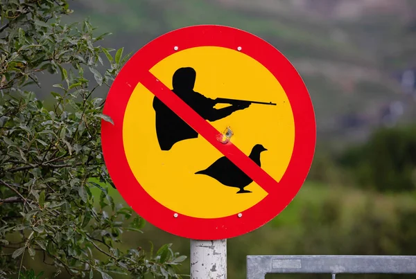 冰岛一条自然小路上的 不准射击 标志被击中 — 图库照片