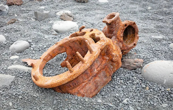 Rusty Remains Boat Wreck Black Beach Iceland Snaefellsnes — Stock Photo, Image