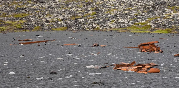 Rusty Remains Boat Wreck Black Beach Iceland Snaefellsnes — Stock Photo, Image