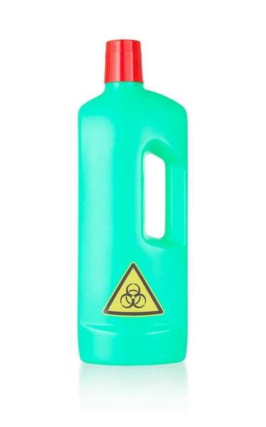 Detergente de limpeza de garrafas de plástico, risco biológico — Fotografia de Stock