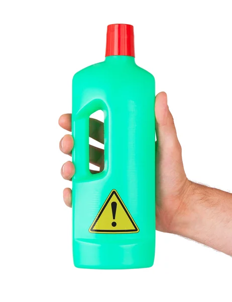 Botella de plástico detergente de limpieza, peligro —  Fotos de Stock