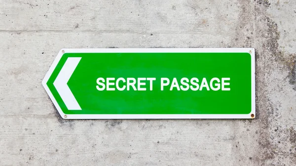 Green sign - Secret passage — Stock Photo, Image