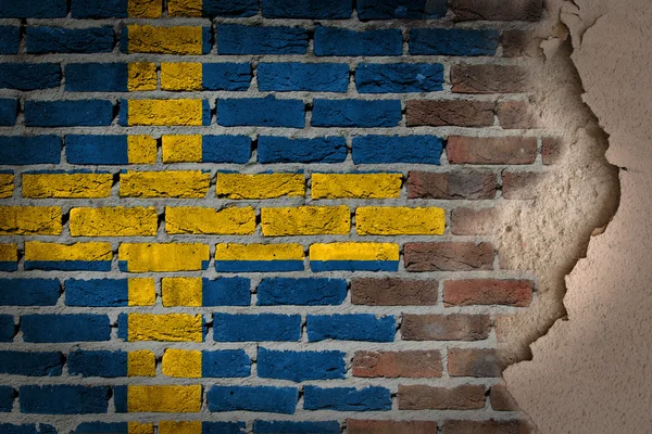 Tmavá cihelná zeď s omítkou - Švédsko — Stock fotografie