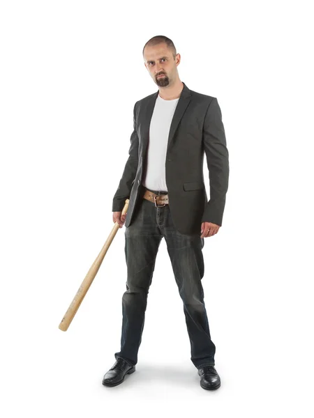 Angry looking man with bat — Stock Photo, Image