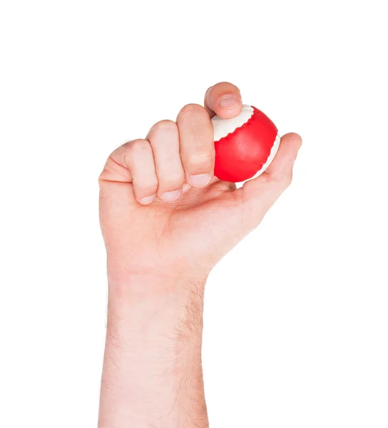 Αρσενική χέρι με μια μπάλα κόκκινο και λευκό — Φωτογραφία Αρχείου
