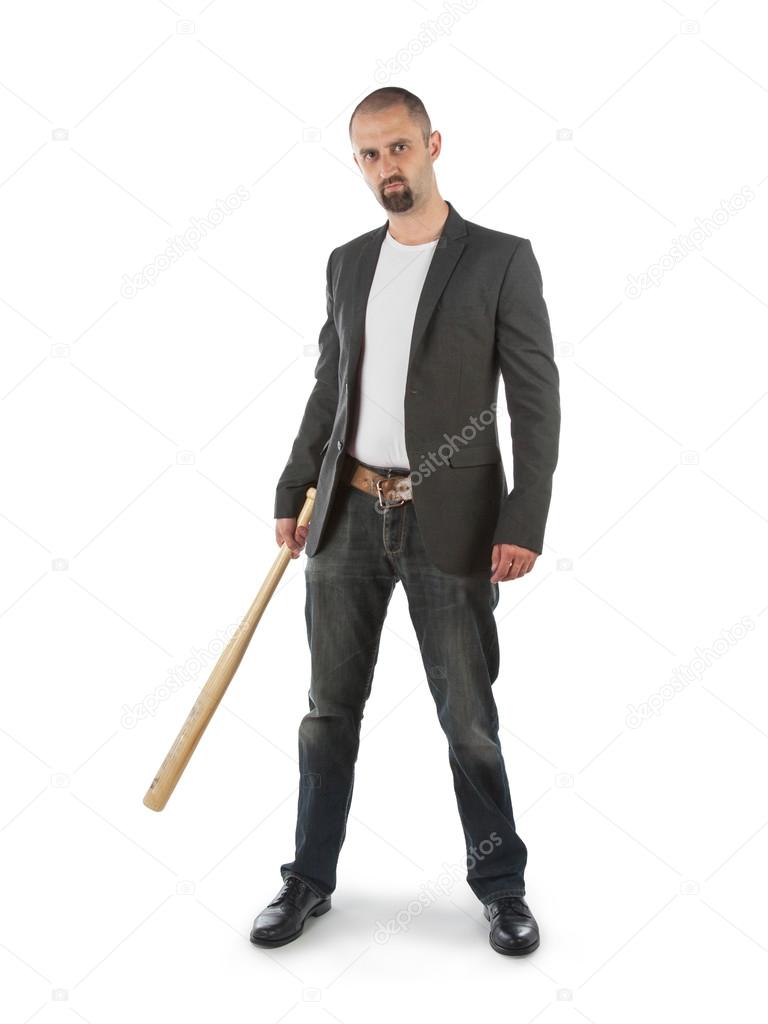 Angry looking man with bat