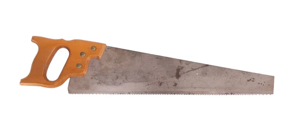 Rusted antique carpenters hand saw with wood handle — Stock Photo, Image