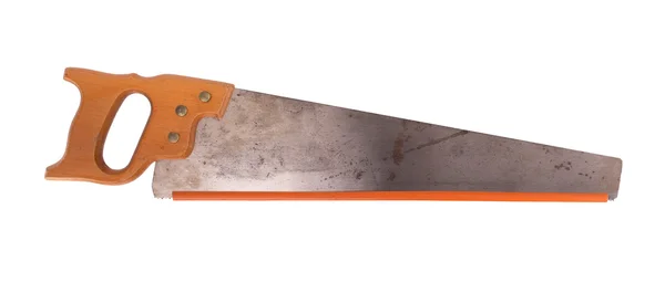 Rusted antique carpenters hand saw with wood handle — Stock Photo, Image