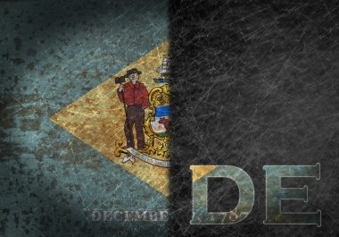 Bir bayrak ve eyalet kısaltması ile eski paslı metal işareti