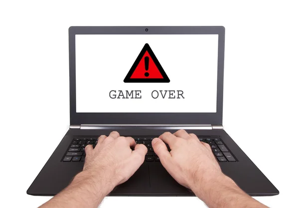 Man working on laptop, game over — Stock Photo, Image