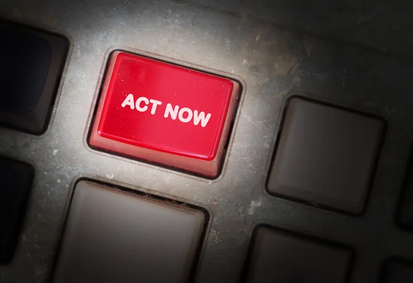 Red button on a dirty old panel — Stock Photo, Image