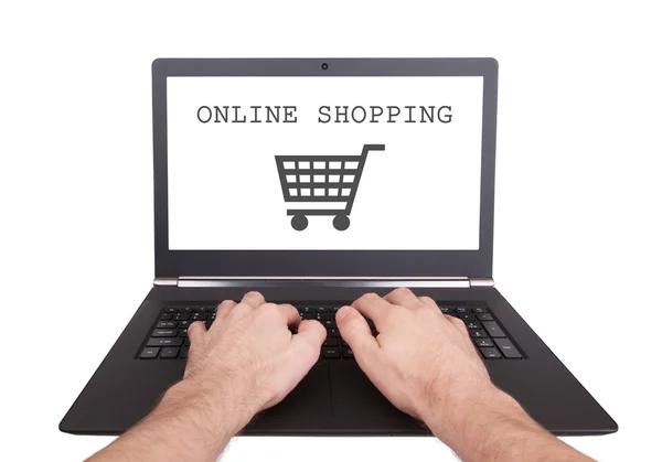 Uomo che lavora su laptop, shopping online — Foto Stock