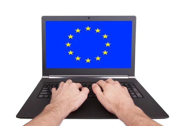 Hände arbeiten am Laptop, Europäische Union — Stockfoto