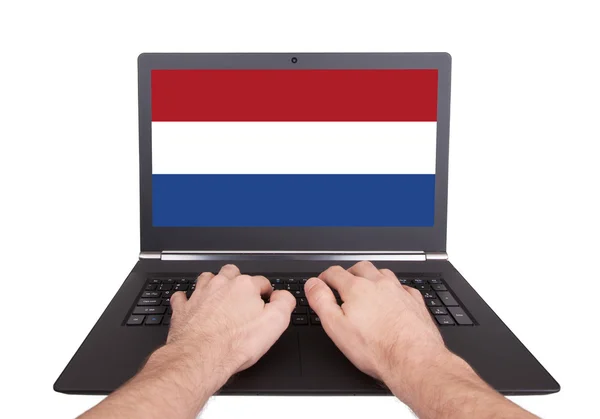 Руки, работающие на ноутбуке, Нидерланды — стоковое фото