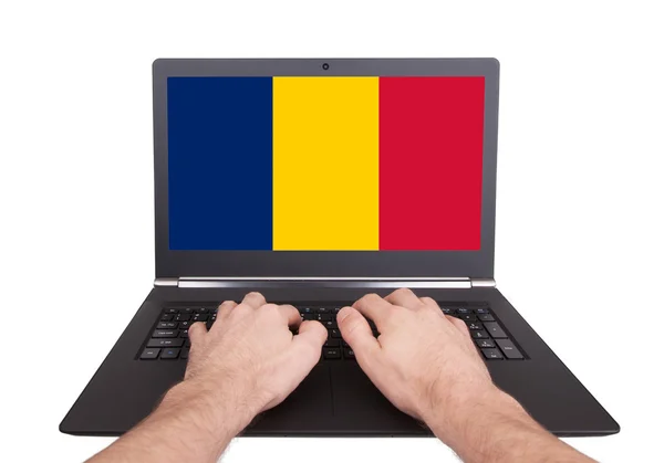 Hands working on laptop, Romania — Stock Photo, Image