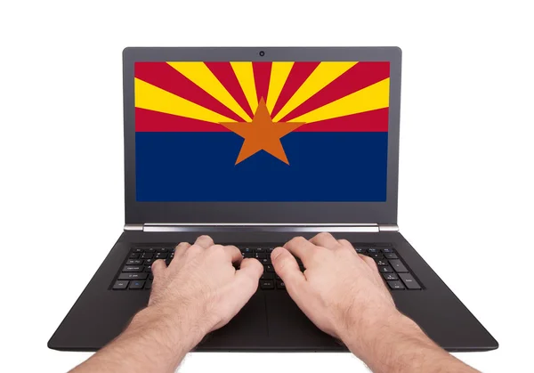 Hands working on laptop, Arizona — Stock Photo, Image