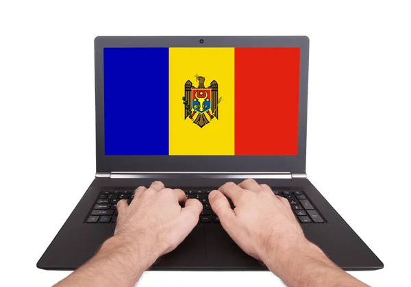 Hands working on laptop, Moldova — Stock Photo, Image