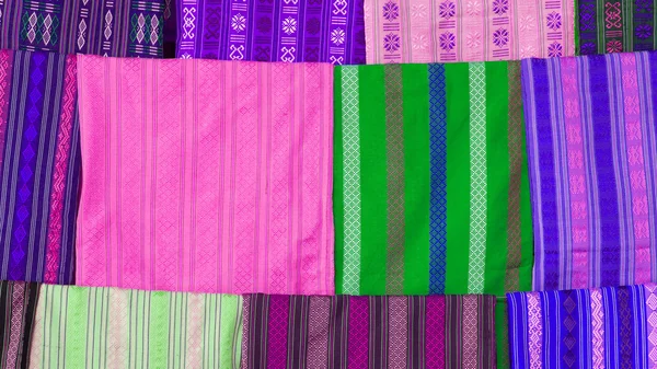 Silk scarfs on display in a silk factory — Stock Photo, Image