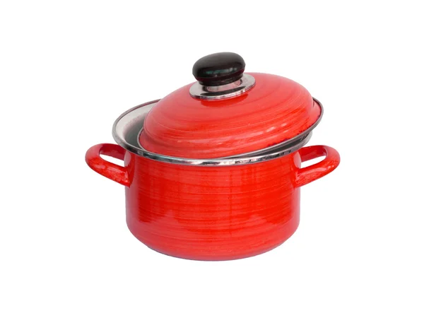 Eski kırmızı metal pot pişirme — Stok fotoğraf