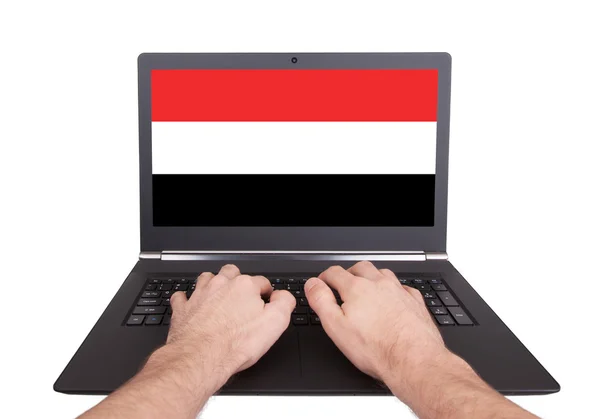 Hands working on laptop, Yemen — Stock Photo, Image