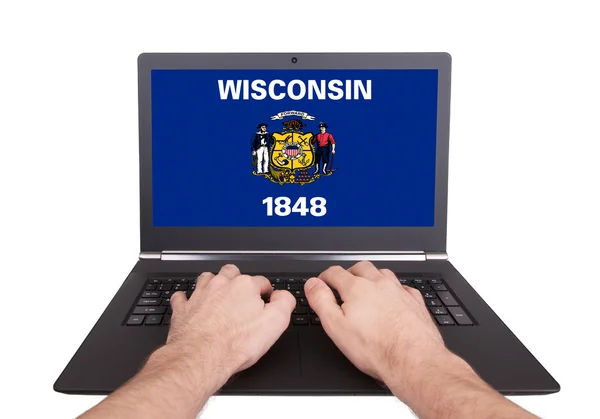 Hands working on laptop, Wisconsin — Stock Photo, Image