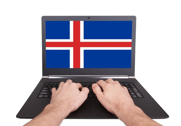 Hands working on laptop, Iceland — Stock Photo, Image