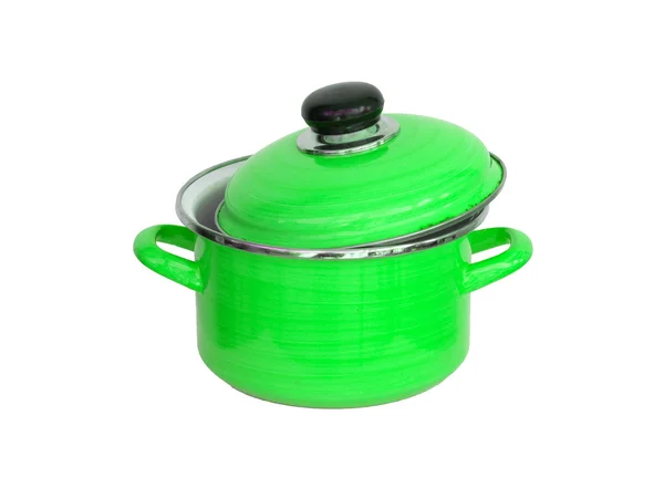 Eski yeşil metal pot pişirme — Stok fotoğraf