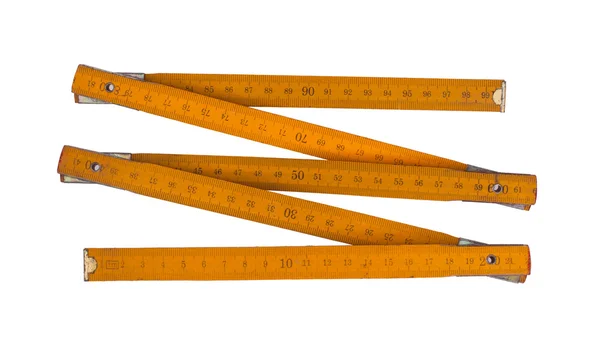 Regra do carpinteiro com números de centímetros, isolado sobre branco — Fotografia de Stock