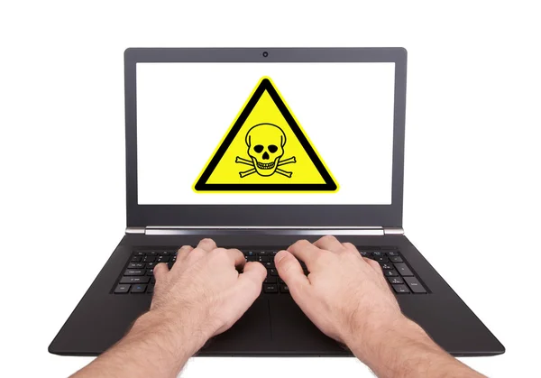 Man working on laptop, toxic — Stock Photo, Image