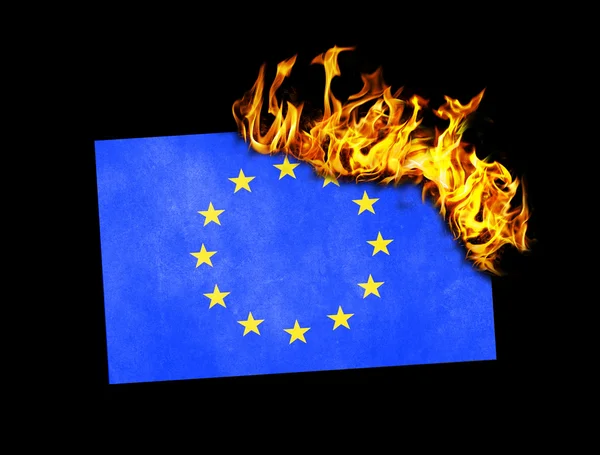 Flagga burning - Europeiska unionen — Stockfoto