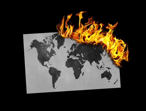 La quema de la bandera - mapa del mundo — Foto de Stock