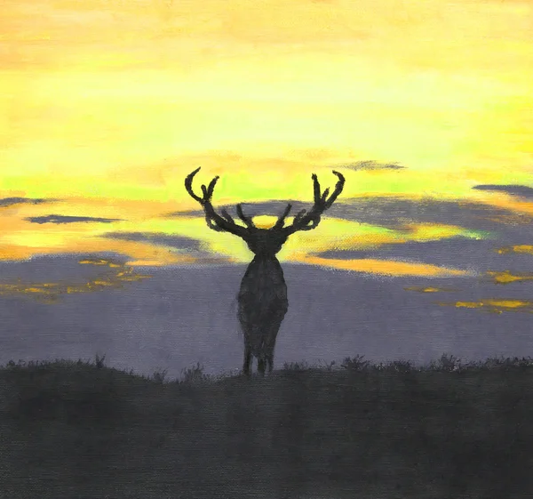 Painting of a silhouette of a large deer — Stock Photo, Image