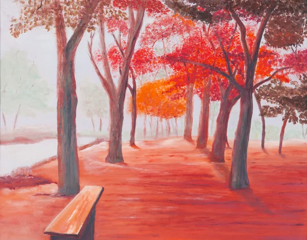 Painting showing beautiful sunny autumn day in a park — Stock Photo, Image