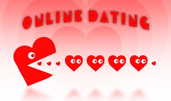 Concept of dating - big Pacman heart hunting small hearts — Stock Photo, Image