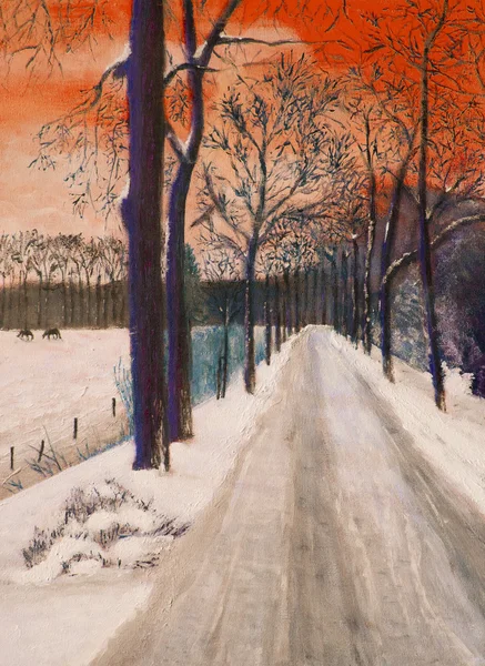 Oil painting of a winter landscape — Stock Photo, Image