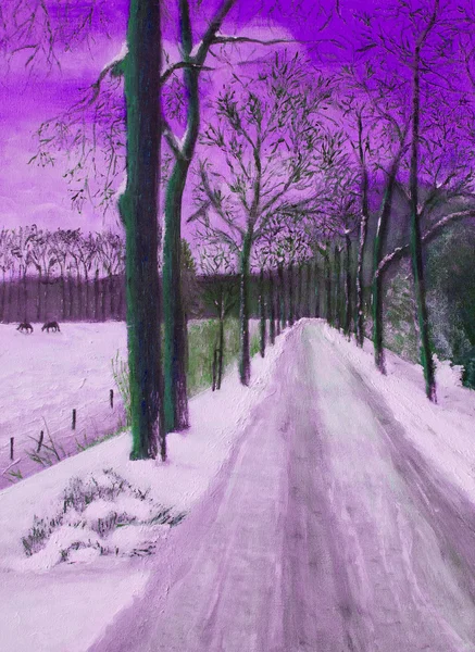 一个冬天风景的油画 — 图库照片