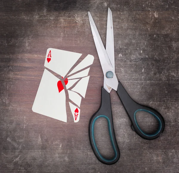 Concept of addiction, card with scissors — Stock Photo, Image