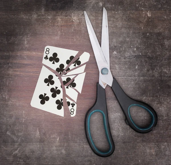 Concept of addiction, card with scissors — Stock Photo, Image