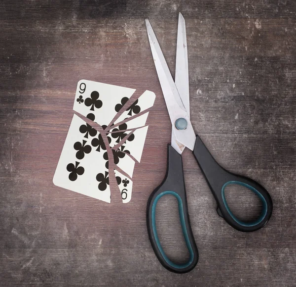 Concept of addiction, card with scissors — Stock Photo, Image