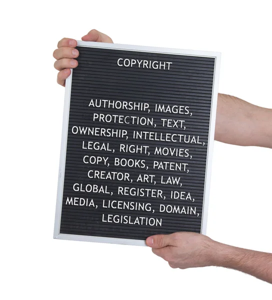 Copyright concept in plastic letters on very old menu board — Stock Photo, Image