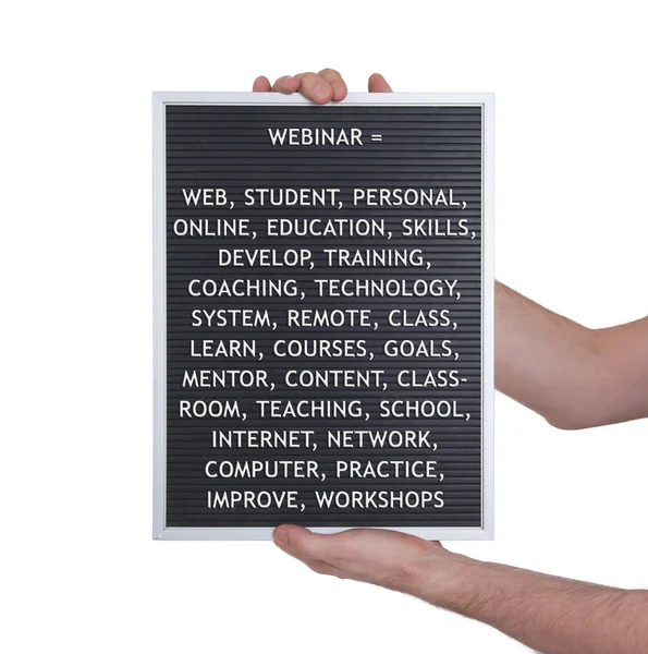 Webinar concept in plastic letters on very old menu board — Stock Photo, Image