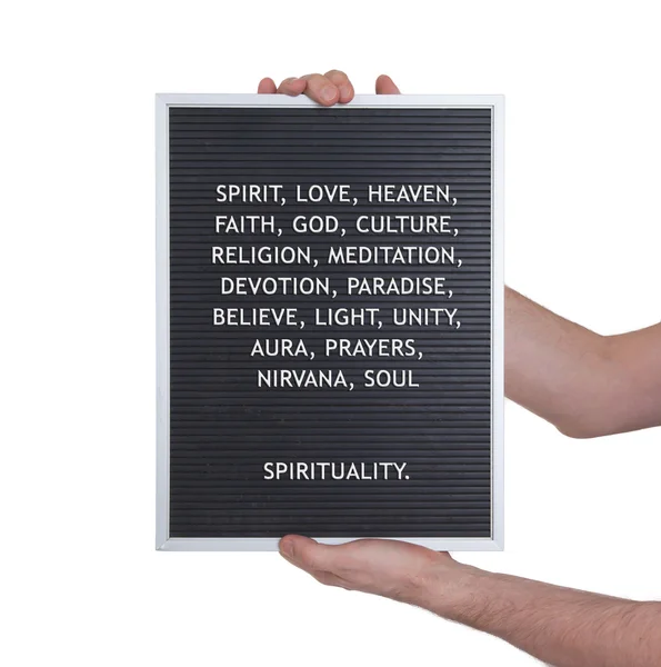 Spirituality concept in plastic letters on very old menu board — Stock Photo, Image