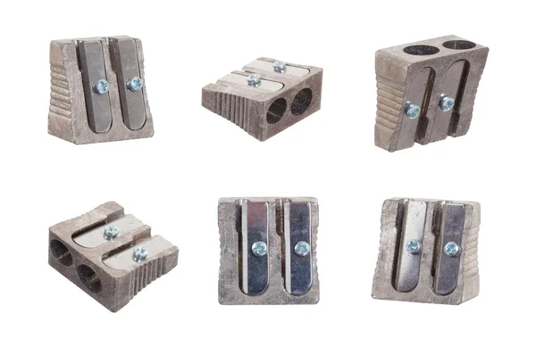 Series of six sharpeners on white background — Stock Photo, Image