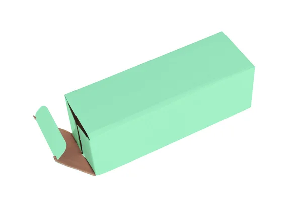 Caixa de papelão verde sobre um fundo branco — Fotografia de Stock
