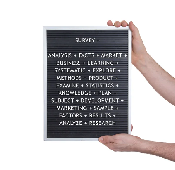 Survey concept in plastic letters on very old menu board — Stock Photo, Image