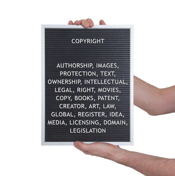 Auteursrecht concept in kunststof brieven op zeer oude menu bord — Stockfoto