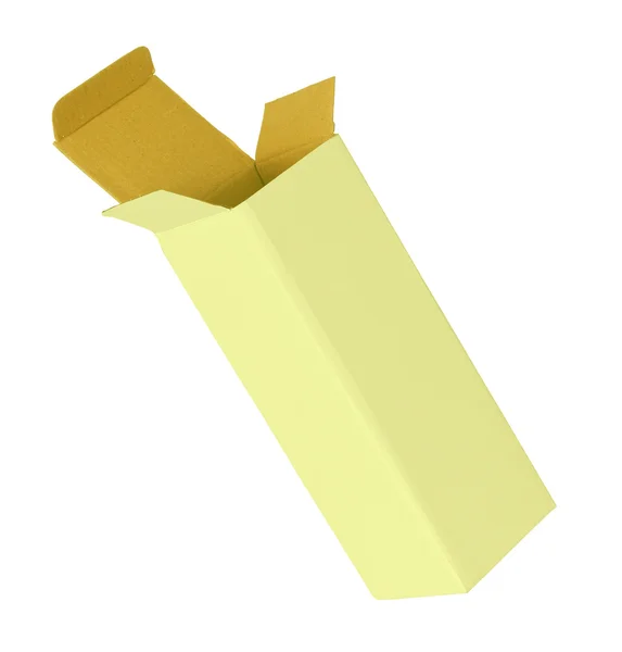 Caixa de papelão amarelo sobre um fundo branco — Fotografia de Stock