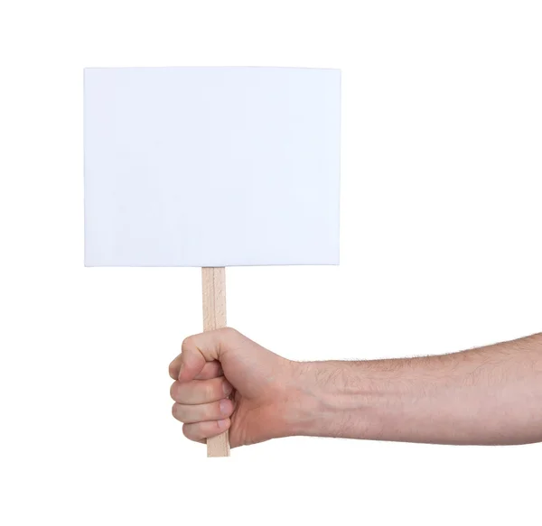 Hand holding sign, isolated on white — Stock Photo, Image